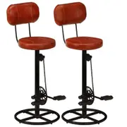 Bar Stools 2 pcs Black and Brown Real Goat Leather vidaXL