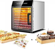 Stainless Steel Food Dehydrator with Free Recipe Book,Food Dryer with Full Glass Window and Warm Light,30-90°C Adjustable Thermostat,24hr Digital Timer,Great for Healthy Snacks,Tempered-Glass-8-Trays