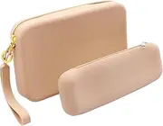 FUSMYE Set of 2 Zipper Makeup Brushes Bag For Travel, Large Silicone Makeup Brush Holder, Washable Make Up Brushes Pouch Case Makeup Tools for Organizing Cosmetics Daily Work, Khaki, Simple and Large