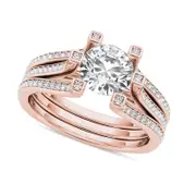 1.5 CT. T.W. Natural Diamond Three Row Engagement Ring in Solid 14K Rose Gold