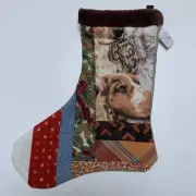 Christmas Stocking Quilted Patchwork Fabric Dog Puppy NEW 14” Handmade