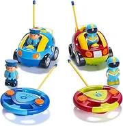 Toddler Remote Control Car, 2pk - Two Cartoon RC Cars: Police & Race Car - Toddler Toys - Gift Toys for 3+ Year Old Boys, 3 Year Old Boy Toys, Car Toys for 3 Year Old Boys