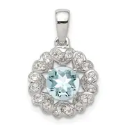 Sterling Silver Rhodium Plated White Topaz Aquamarine Pendant