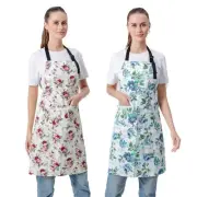 2 Pcs Floral Cooking For Women Kitchen 100% Cotton Aprons Pockets Men Adults