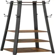 VASAGLE ALINRU Coat Rack with 3 Shelves, Stand Hooks for Rustic Brown