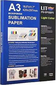 LIT Sublimation Paper A3 420x297 mm, 100 Sheets 110gsm Heat Press Transfer Paper - for Any Epson Sawgrass Ricoh HP Canon Inkjet Sublimation Printers with Sublimation Ink for Sub Blanks Shirts Mugs