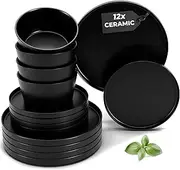 [MIAMIO] Dinnerware Sets for 4/12-Piece Modern Stoneware Dish Set/Tableware – Dishwasher and Microwave Safe – Luxe Collection (Black, Dishware Set (12x))