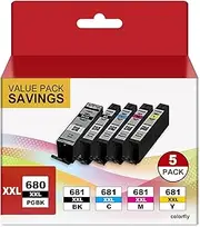680XXL 681XXL Ink Cartridges Compatible for Canon Ink 680 and 681 Cartridges PGI-680/CLI-681 5 Color Value Pack Use with Canon PIXMA TTR7560 TR8560 TR8660 TR8660a TS6160 TS6260 TS8160 TS8260 TS9160
