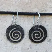 Santo Domingo-Sterling Silver Overlay SPIRAL Dangle Earrings-Jeremy Rosetta