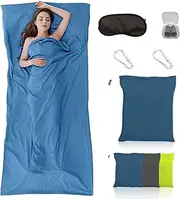 lafo 2-in-1 Travel Sleeping Bag Ticking Set, Ultralight Microfibre Lining with Silk Fibre Texture, Compact Pack Size for Hostels, Camping & Backpacking, 220 x 90 cm