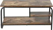 Sherwood Rustic Wooden TV Unit Stand Durable Particle Board Industrial Metal Frame Three Large Open Shelves Dark Timber Look with Vintage Appeal Entertainment Center - Brown (Dark Timber) 90x35x43cm