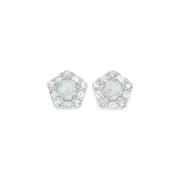 Silver Syn Opal & Fancy Cz Frame Studs in White