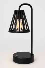 Black Metal Cone Style LED Lantern Table Lamp Modern Battery Operated Light