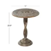 Litton Lane End Table 17.8" W, Handmade Intricately Carved Floral W/ Spiral Leg