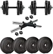 Anythingbasic Adjustable PVC Dumbbell Set of 8Kg (17.6LB) Includes 4 Plates * 2Kg (4.4LB), 14'' Dumbbell Rod Pair & Nuts | Black | Material : Polyvinyl Chloride | Fitness Kit for Men and Women