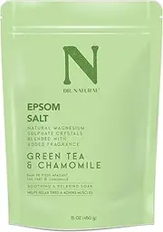 Dr. Natural Epsom Salt - Bath Salts for Stress Relief - Relaxing, Softening Epsom Salt Bath Soak - Magnesium Boost - Green Tea and Chamomile - 450 g