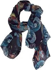 [Bardic] BEETTY Long Scarf Vintage Chinese Dragon Lightweight Large Soft Scarves Lady Shawl Chiffon Silk Wrap
