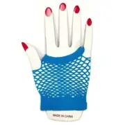 Light Blue Short Fishnet Finger-less Gloves 1980's Neon Colour Party Accessories