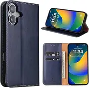 GoshukunTech Case for iPhone 16,for iPhone 16 Wallet Cover,6.1 inch,Magnetic Wallet Case Leather Flip Folio Cover with Card Slots-Navy Blue