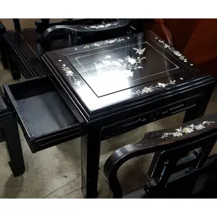 二手．中式傢俱．黑檀木鑲貝．客廳桌椅組．八件組