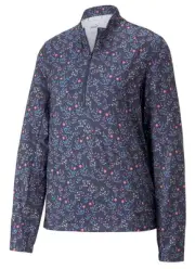 New Puma Golf Ladies MICRO FLORAL CLOUDSPUN 1/4 ZIP Navy Blazer-Loveable XS