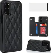 [Asuwish] Phone Case for Samsung Galaxy S20 Plus S20+ 5G Wallet Cover with Tempered Glass Screen Protector and Leather RFID Card Holder Stand Cell S20+5G S20plus 20S + S2O S 20 20+ G5 Women Men Black
