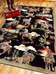 Retro Cowboy Green Black Western Country Farmhouse Ranch Accent Rug 3'x4'