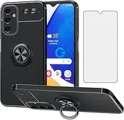 [Asuwish] Phone Case for Samsung Galaxy A14 5G with Tempered Glass Screen Protector Cover and Cell Accessories Kickstand Stand Magnetic Ring Holder Protective Soft A 14 4G 14A G5 A145G Women Men Black