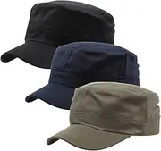 [HomeSoGood] 3 Pieces Cadet Army Caps for Men Adjustable Flat Caps Soft Cotton Cadet Baseball Hat Formal Style Hat for Women Men, Baseball Caps, One Size