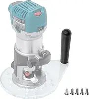 [POWERTEC] Offset Base Plate for Trim Routers Edge Profile Tool - Fits Listed Models of Bosch, DeWalt, Makita, Porter-Cable, Ryobi, Milwaukee, Ridgid - Clear Acrylic Sub Base w/Handle & Screws (72146)