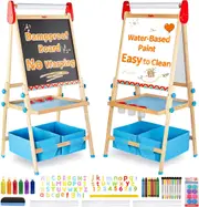Kids Art Easel: Anti-Warp Board, Magnetic Chalkboard/Whiteboard, Adjustable Height