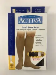 Activa Men Dress Knee Compression Socks Large Brown 20-30 mmhg Firm Support