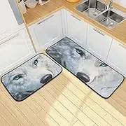 XYMZR Kitchen Mat Wolf Eye Blue for Floor, 2 Piece, Non Slip Washable Kitchen Rugs for Kitchen & Home Decor, Sink, Bathroom 19.7” x 27.6” + 19.7” + 47.2”