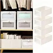 Linen Storage Bins, 4 Pack Clothes Organizers and Storage, Foldable Storage Baskets, Closet Storage Containers with Clear Window for Organizing Clothes, Jeans, Books