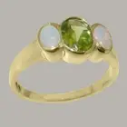 Solid 10k Yellow Gold Natural Peridot & Opal Womens Trilogy Ring - Sizes 4 to 12