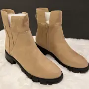 Womens Lug Sole Platform Ankle Boots Chunky Block Heel Slip On Cutout Combat...