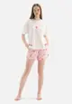 Off White Tshirt & Pants, Slogan Printed, Crew Neck, Regular, Short Leg, Short Sleeve Sleepwear for Women