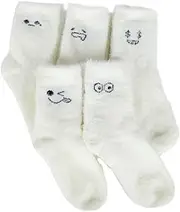 [Fadcaer] 5 Pairs Fluffy Socks for Women and Girls, Fluffy Bed Socks Warm Cuddly Socks Cute White Fluffy Socks for Women Thermal Ladies Fluffy Socks, White, One size