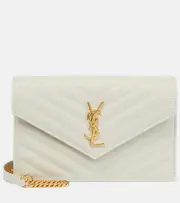 [Saint Laurent] Saint Laurent Cassandre matelassé envelope leather wallet on chain One Size white