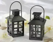 5+ Black Mini Lantern Candle Holder with Tea Light - Wedding Favors Table Decor