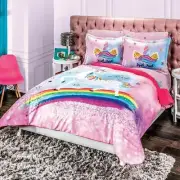 UNICORN AND RAINBOW GIRLS REVERSIBLE COMFORTER AND SHEET SET 7 PCS QUEEN SIZE