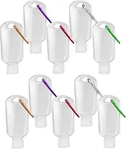 10 Pack Travel Plastic Clear Keychain Bottles 50ml/2oz Portable Leakproof Squeeze Small Bottles With Flip Cap Refillable Empty Containers for Lotion Soap Toiletry, Clear