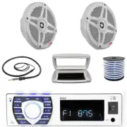 Pyle 1-DIN Bluetooth Marine MP3 Radio W/Cover, 2x 6.5" 600W Max Dual Speakers