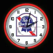 19" Pabst Blue Ribbon PBR Beer Red Double Neon Clock Chrome Finish