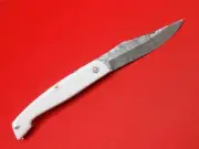 Custom Handmade Pattern Damascus Pocket Knife White Resin Handle S937