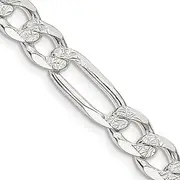 [JewelryWeb] 925 Sterling Silver Solid Polished 7mm Pave Flat Figaro Chain Bracelet Lobster Claw Jewelry Gifts for Women - Length Options: 18 20