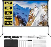 Projector Screen 16:9 Portable Stand 120 inch FHD 4K 3D Indoor Outdoor