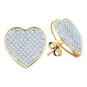 14k White Gold Round Diamond Heart Cluster Earrings 1/3 Cttw