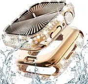 Surace 2 in 1 Waterproof Bling Case Compatible for Apple Watch Series 10 42mm Screen Protector, Crystals Diamond Protective Bumper Face Cover for Apple Watch 10 42mm Accessories Women, Rose Gold