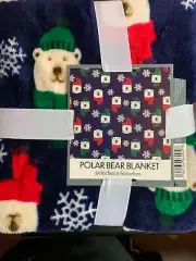 SOFT PLUSH BLANKET CHRISTMAS POLAR BEARS WINTER FUN 50" X 60" NWT